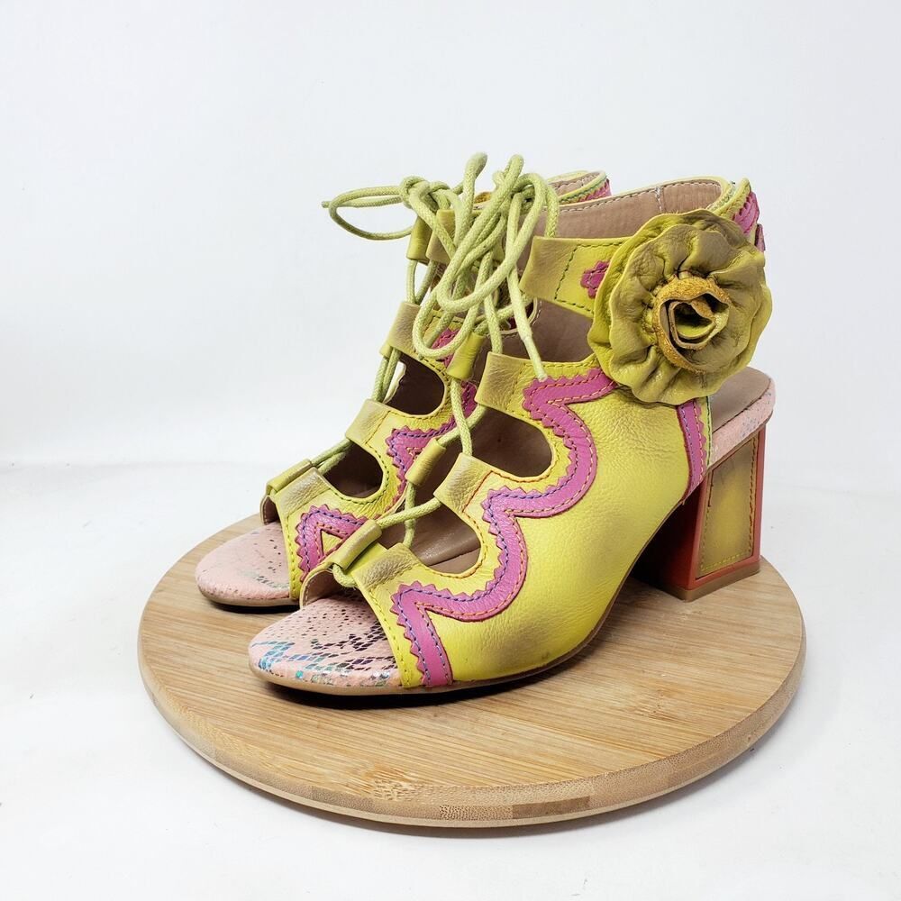L'Artiste Shoes Womens 35 Supercute Colorful Flower Lace Up Fishtail Heel Sandal - Picture 6 of 13